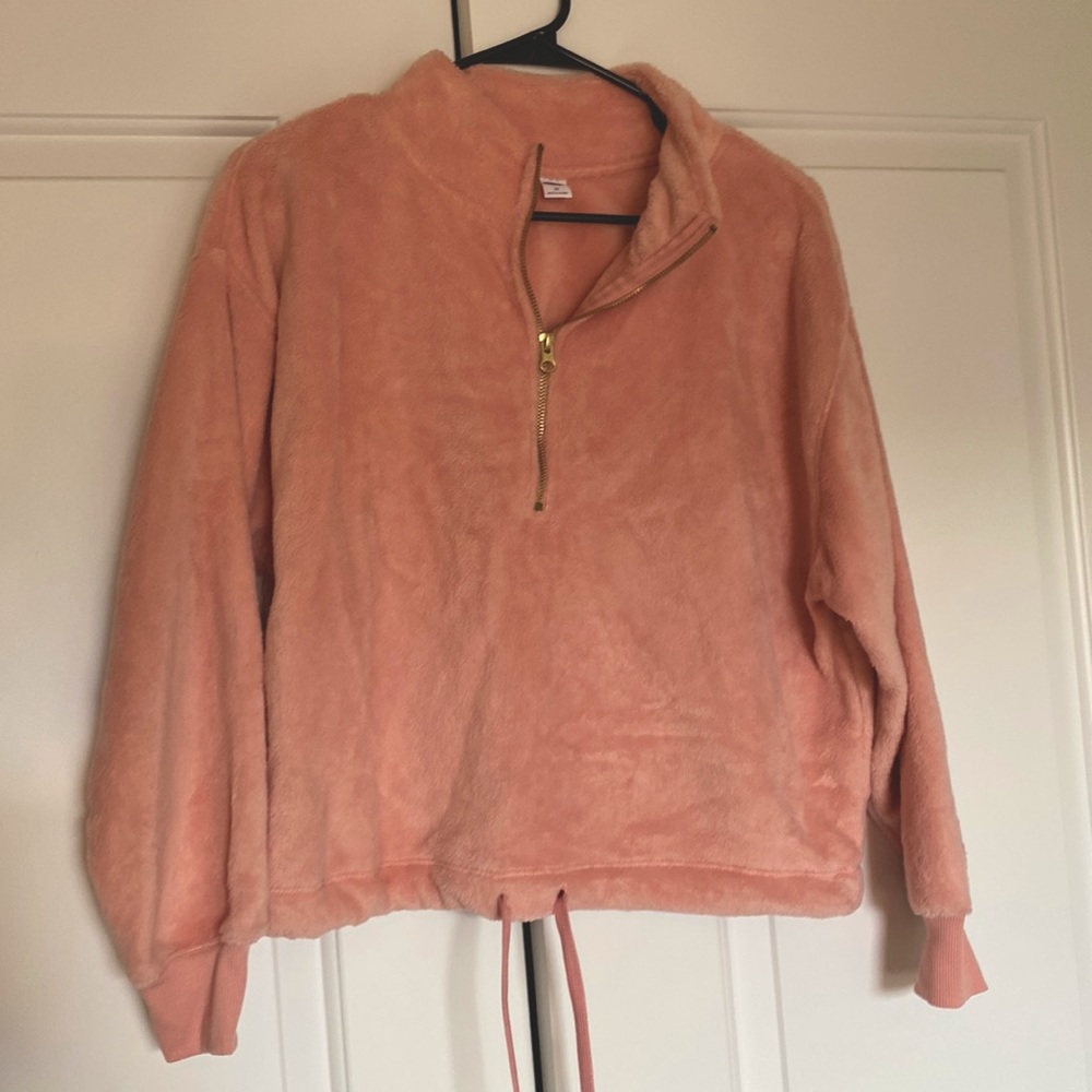 Very soft pink fleece XS cropped quarter zip gold zipper and drawstring